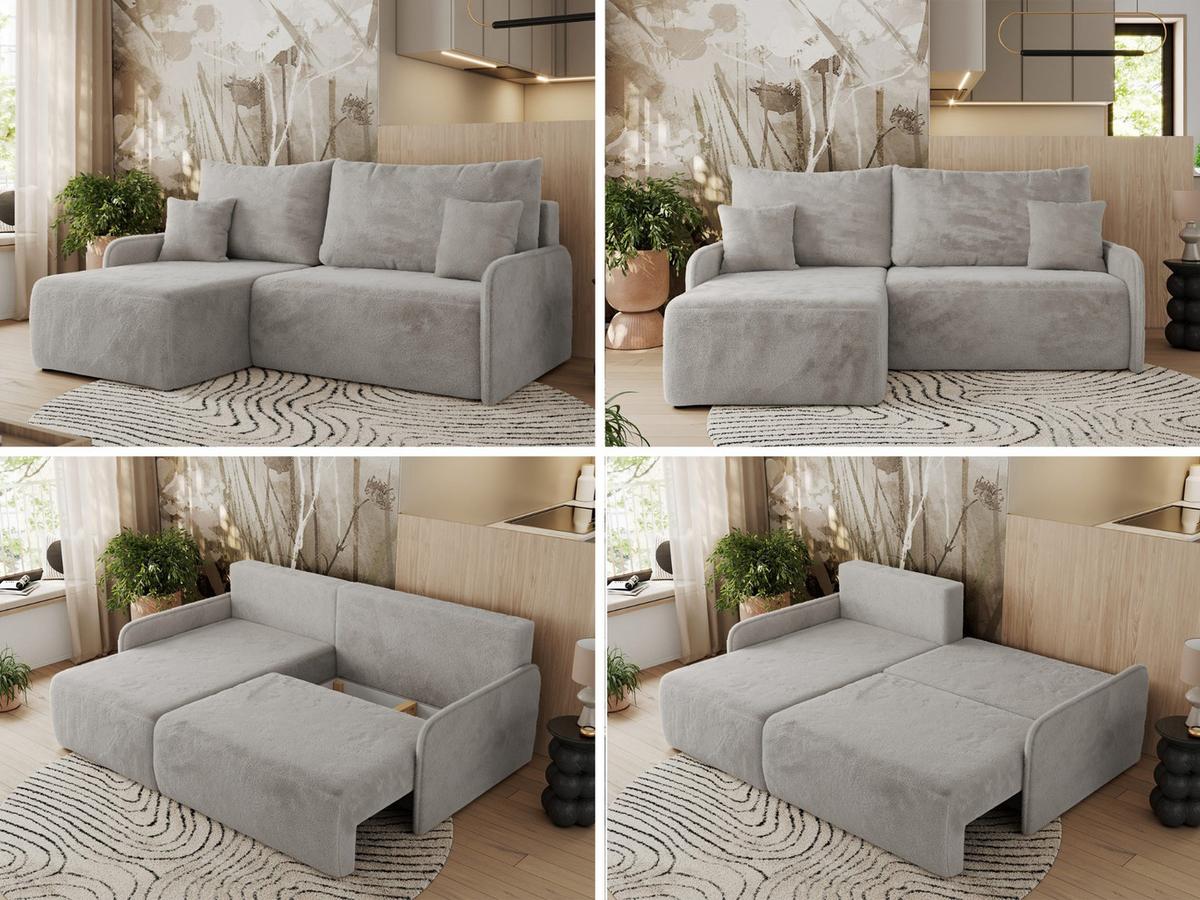 ECKSCHLAFSOFA ARPA L Hellgrau Plüsch - links - Hellgrau/Schwarz, Kunststoff/Textil (198/150cm) - MKS