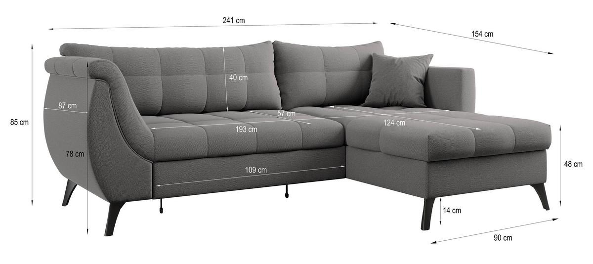 ECKSOFA MOLLIS Graphitfarben Geflochtener-Stoff mit Schlaffunktion - Graphitfarben, Holz (241/154cm) - MASSENO