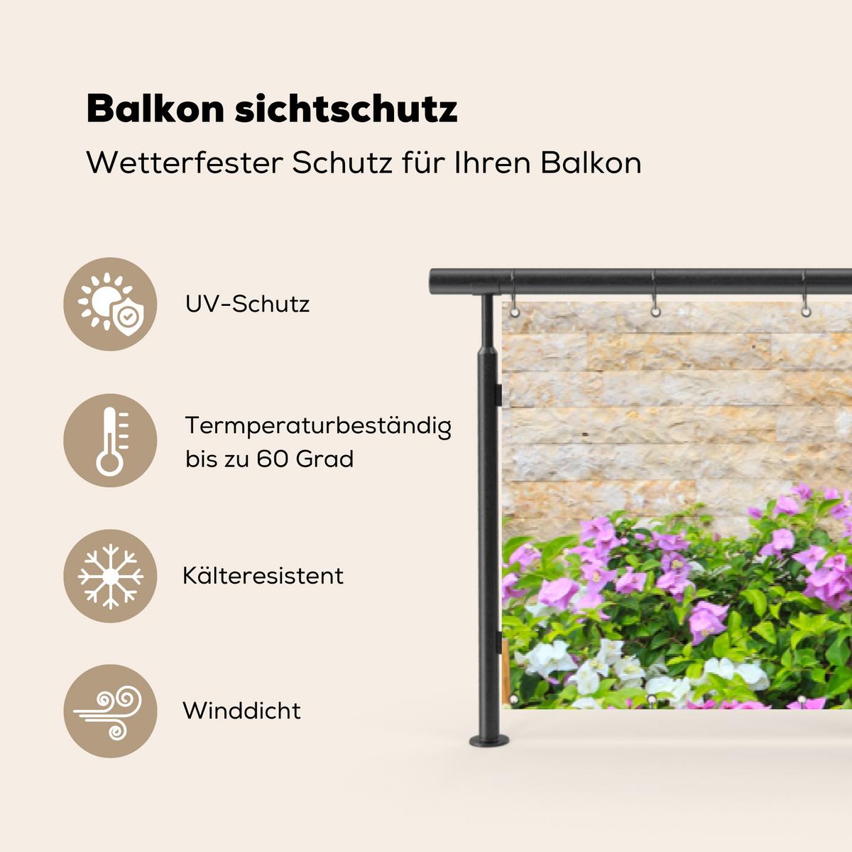 BALKON-SICHTSCHUTZ Blumen - Pflanzen - Blätter - Steine Groß 500x90 cm - Pink, Kunststoff (500/90cm) - MuchoWow