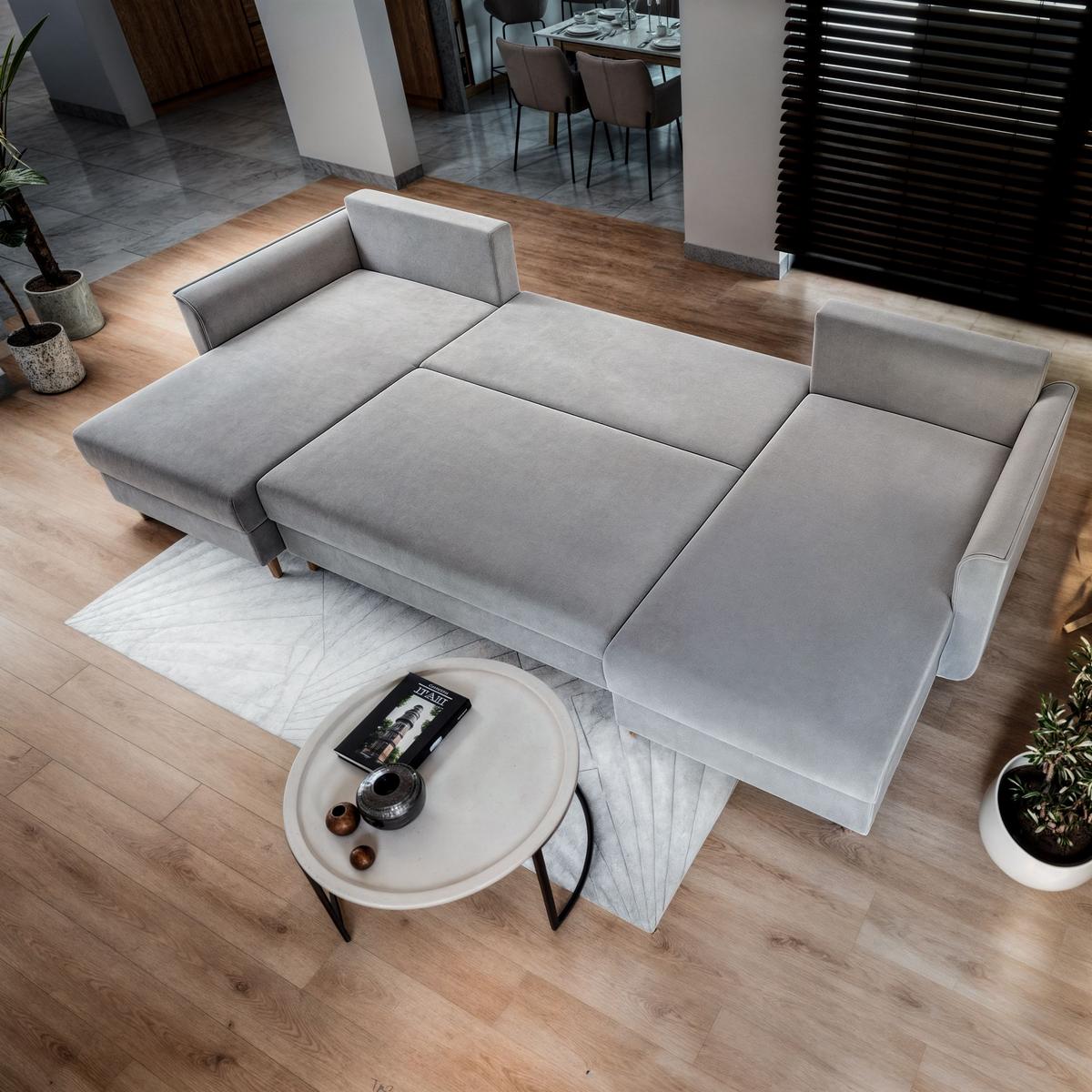 WOHNLANDSCHAFT VERNI Gelb Plüsch-Stoff mit Schlaffunktion - Gelb/Braun, Holz/Textil (285/91/143cm) - MASSENO
