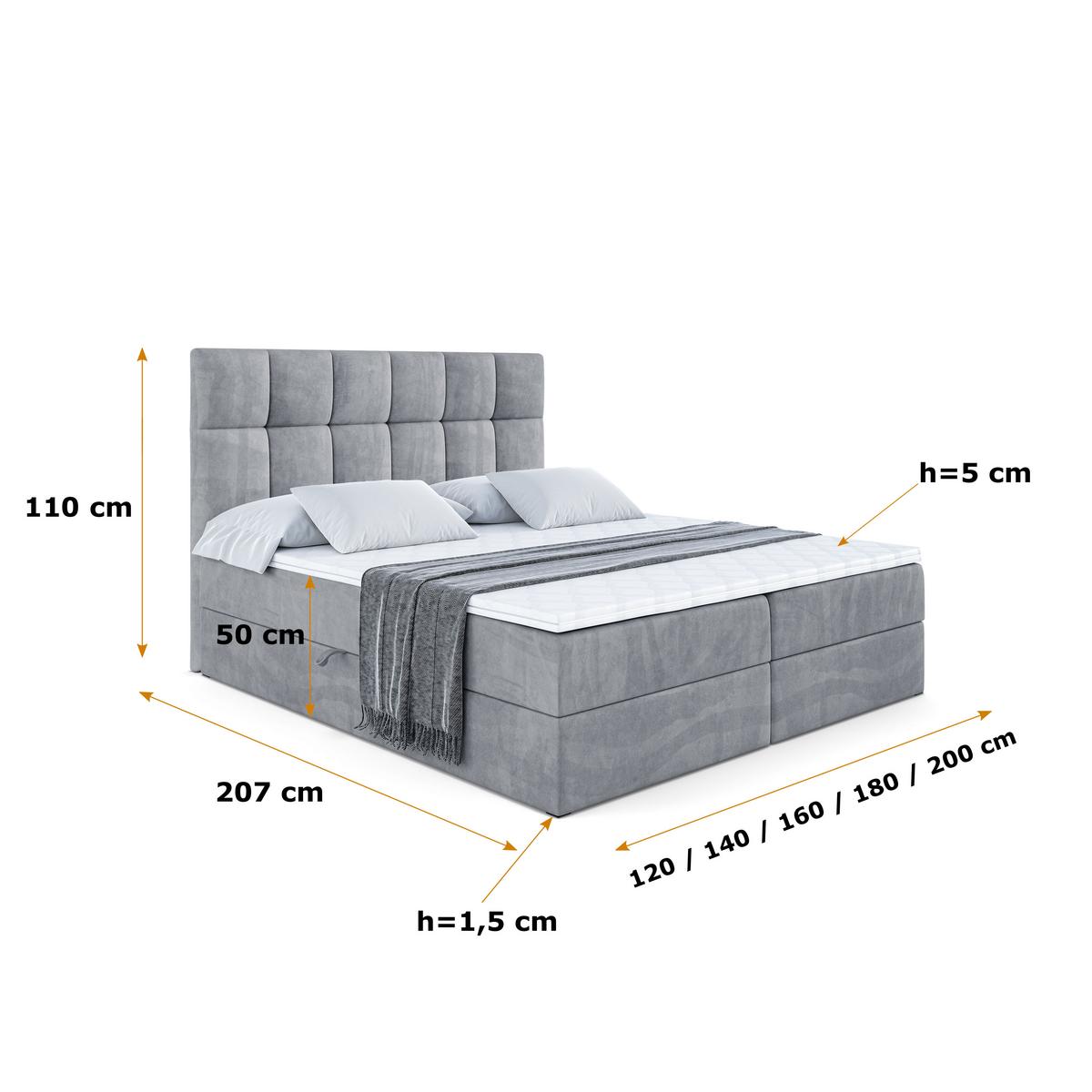 BOXBETT mit H3-Matratze und Lattenrost - RICAR - 140x200 Grau - Grau, Holzwerkstoff (140/200cm) - ALTDECOR