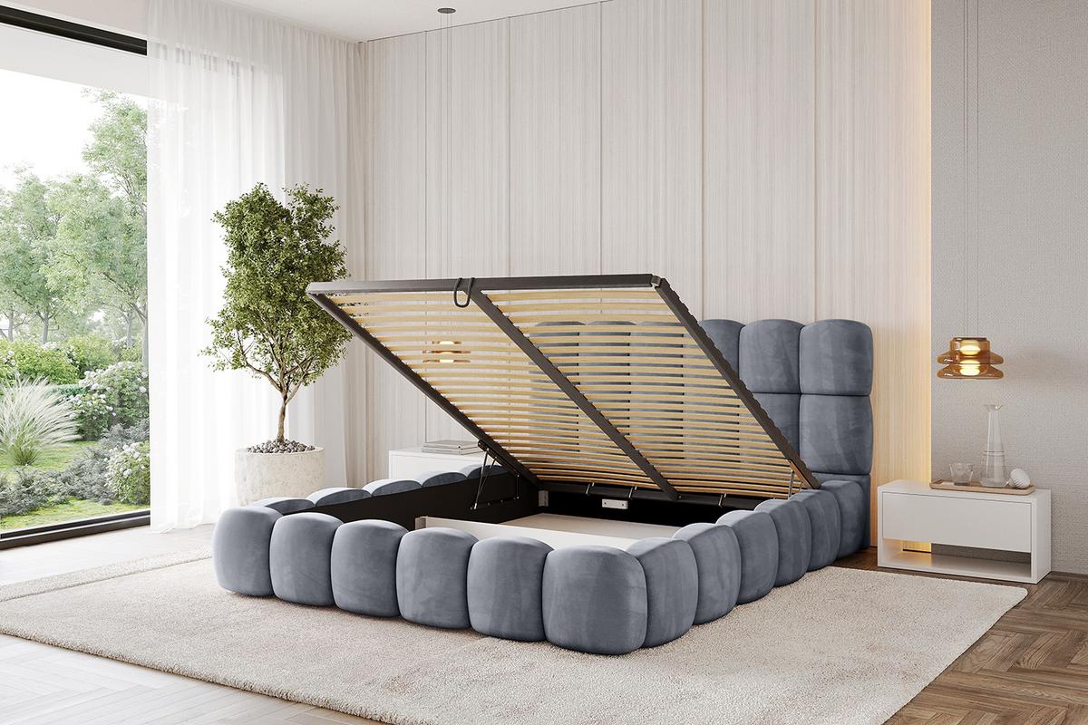 POLSTERBETT mit Bettkasten und Lattenrost, Boxbett ohne Matratze - LEYA 160x200 Grau - Grau, Holzwerkstoff/Textil (160/200cm) - ALTDECOR
