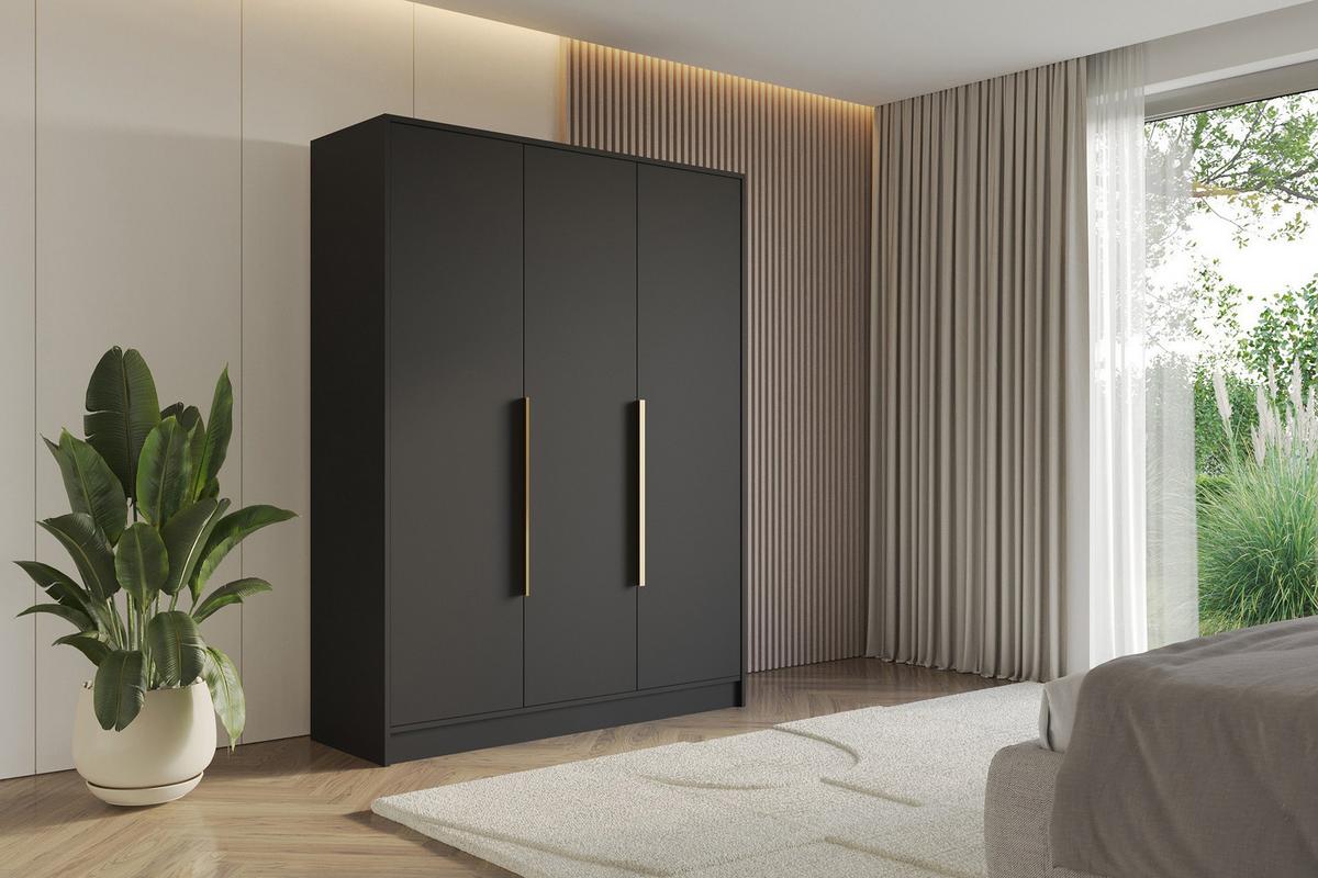 KLEIDERSCHRANK - PORTO - 150 - Schwarz - Goldfarben/Schwarz, Holzwerkstoff (150/200/51cm) - ALTDECOR