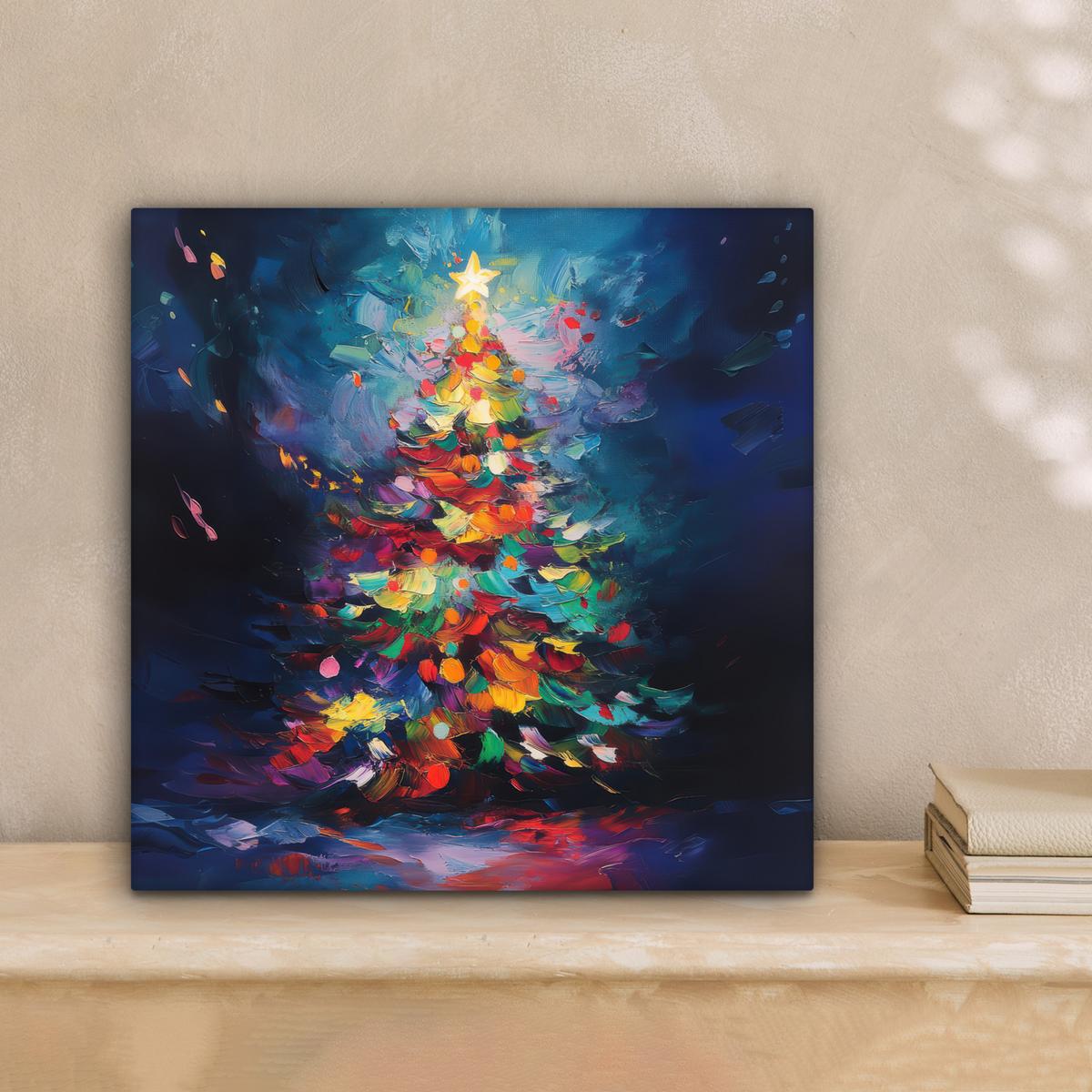 LEINWANDBILD Weihnachtsbaum - Weihnachten - Abstrakt - Farbenfroh Deko Wohnzimmer 20x20 cm - Multicolor, Textil (20/20cm) - MuchoWow