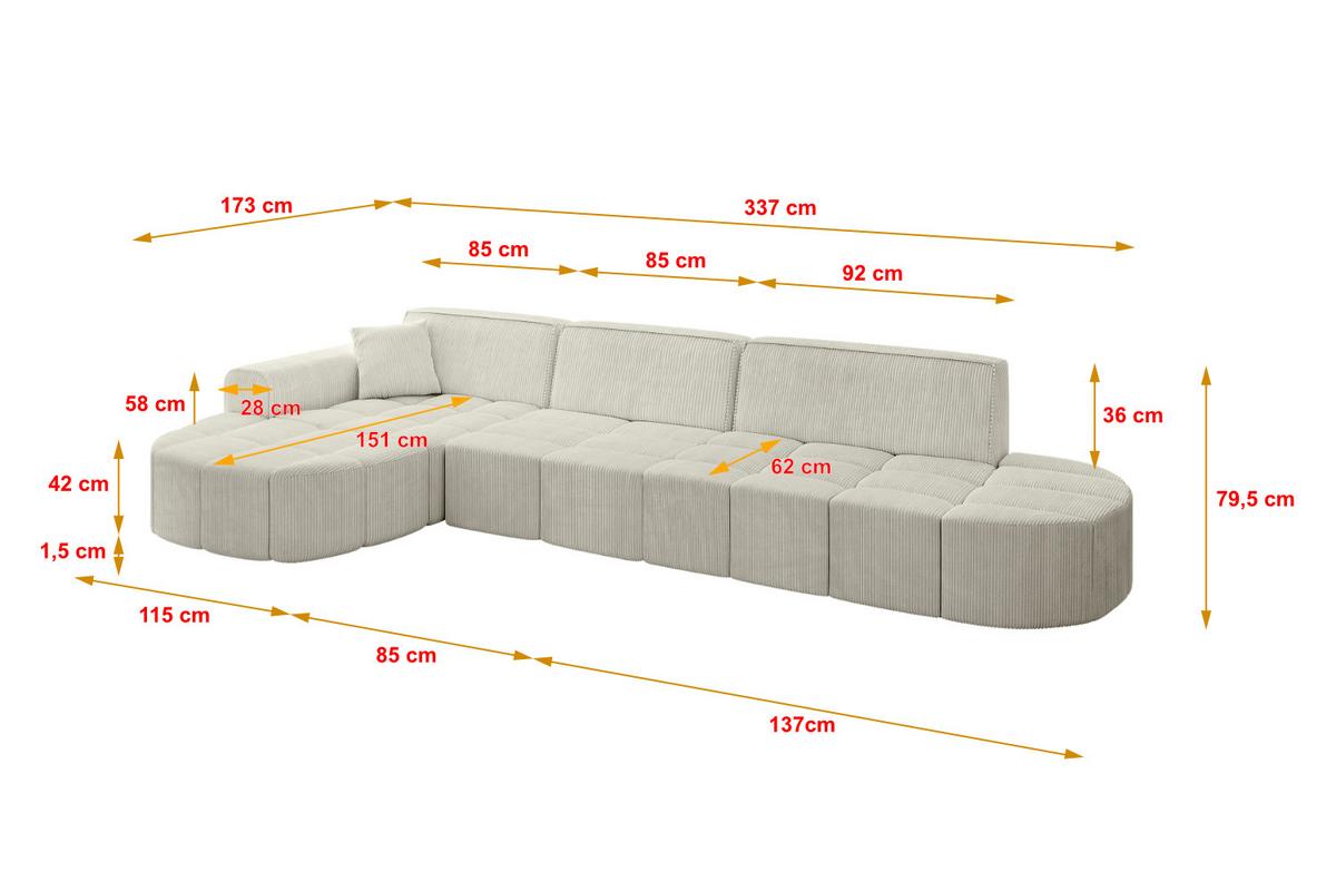 ECKSOFA Ottomane Links LIVO-L2 - 337x173x79,5 cm Creme - Hellgrau/Creme, Holzwerkstoff/Textil (337/173cm) - ALTDECOR