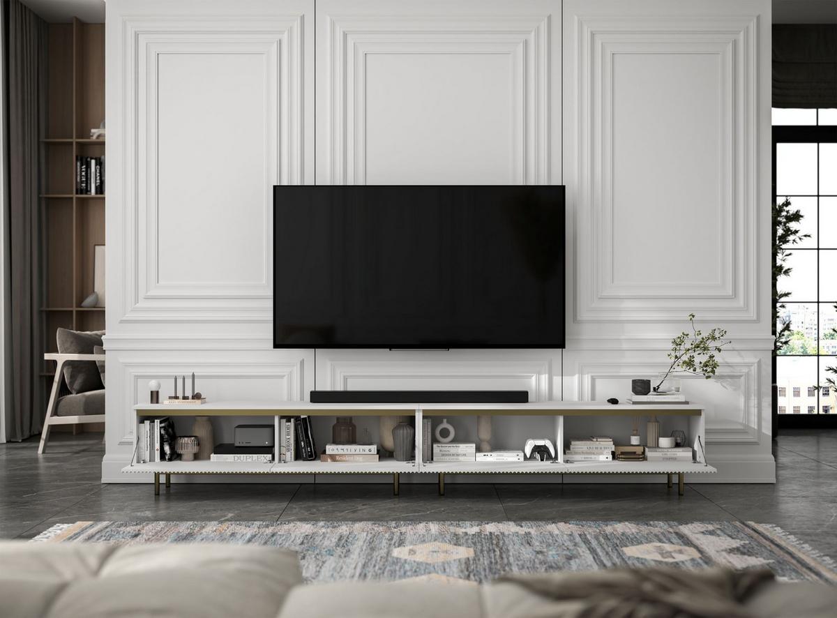 TV-LOWBOARD 2er-Set Selene Weiß matt 280 cm mit Metallrahmen - Goldfarben/Weiß, Holzwerkstoff/Metall (280/44/35cm) - Meble Lindner