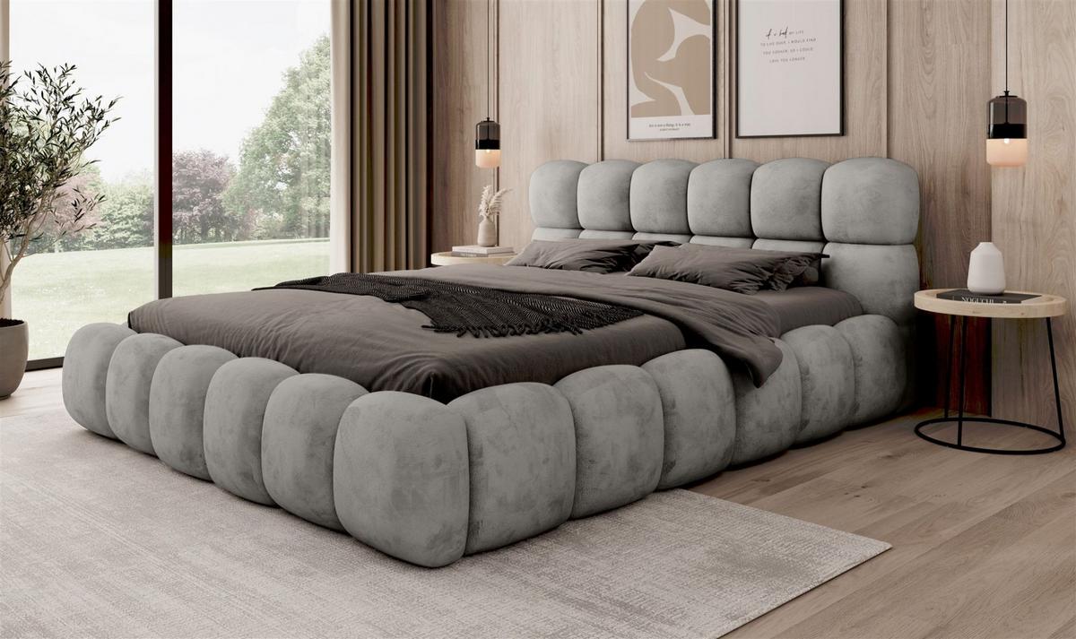 POLSTERBETT Aurelia Komplettset - Hellgrau, Holzwerkstoff/Textil (140/200cm) - Fun Möbel