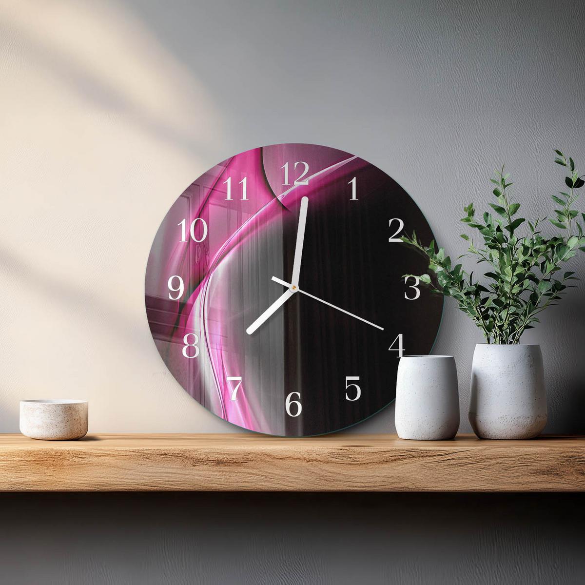 WANDUHR aus Glas Ø30 cm - Abstrakte Linien - Lila, Glas (30/30/0.4cm) - TULUP