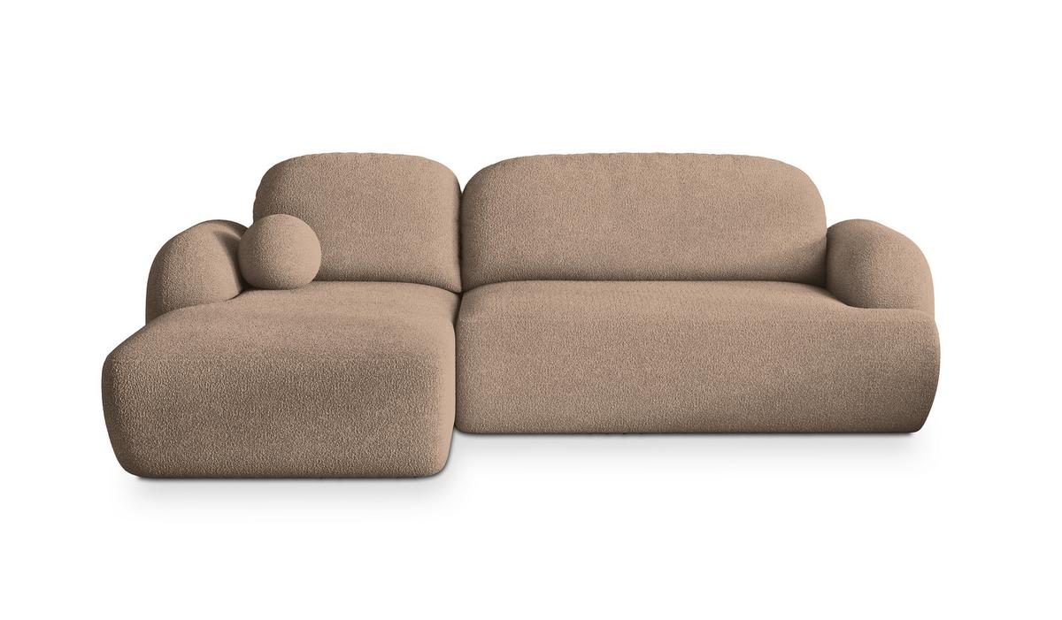 ECKSOFA MODENZA N L-S Beige Boucle-Stoff mit Schlaffunktion - Beige/Schwarz, Holz/Kunststoff (266/148cm) - MASSENO