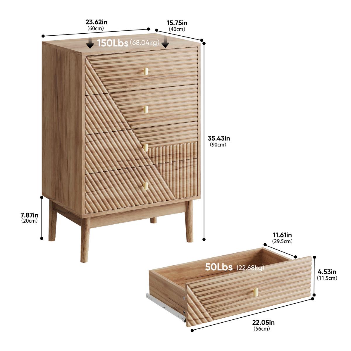 SIDEBOARD 60 cm Eiche – Schubladenschrank mit 4 Schubladen & Holzbeinen Modern - Eichefarben, Holzwerkstoff (60/90/40cm) - Urban Meuble