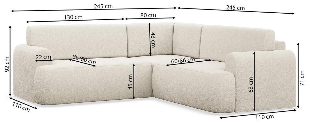 ECKSOFA Kaveo 245 cm universell mit Eckelement - Schwarz/Hellblau, Kunststoff/Textil (245/245cm) - Selsey