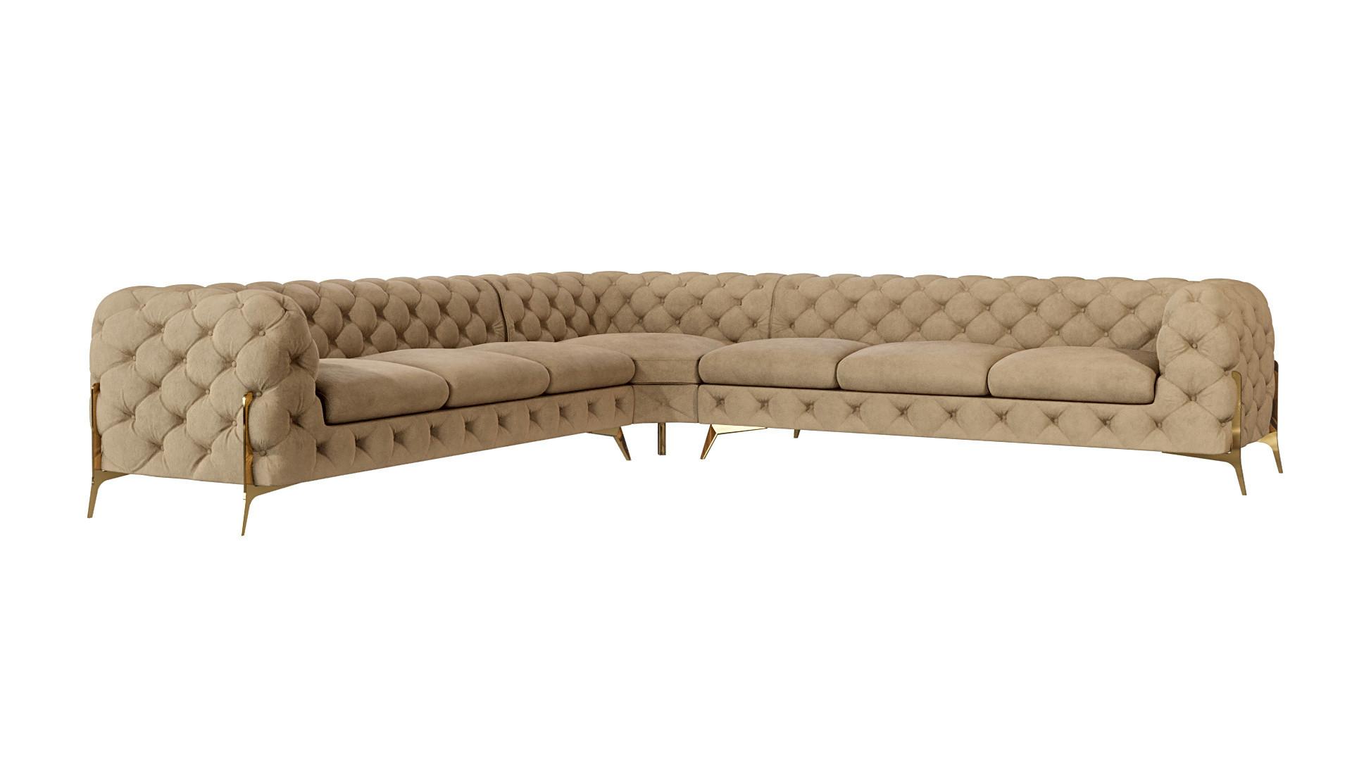 ECKSOFA Chesterfield Lexi Beige Samt - Beige/Goldfarben, Holz/Textil (323/323cm) - S-Style