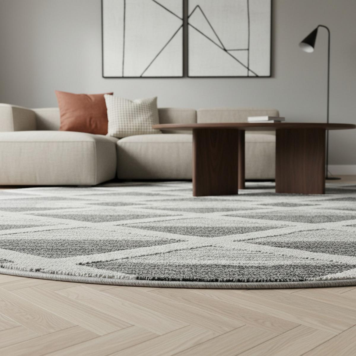 HOCHFLORTEPPICH EISACK, geometrisch, Florhöhe 20 mm, Grau, Ø 120 cm - Grau, Textil (120/120cm) - KADIMA DESIGN
