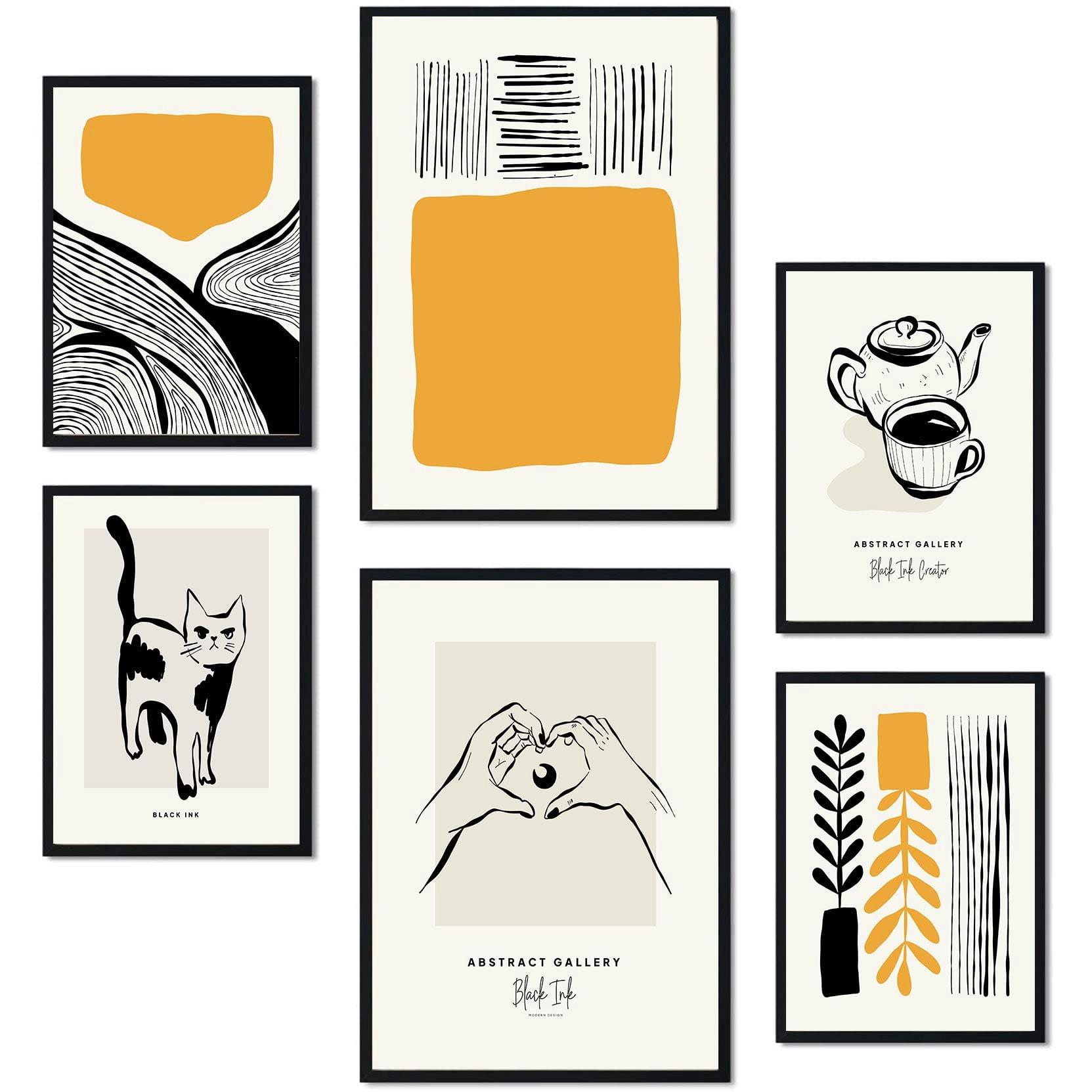POSTER Set Mit 6 In Schwarzer Tinte Heim A3 & A4 Rahmenlos - Klar, Papier (29/3cm) - Nacnic