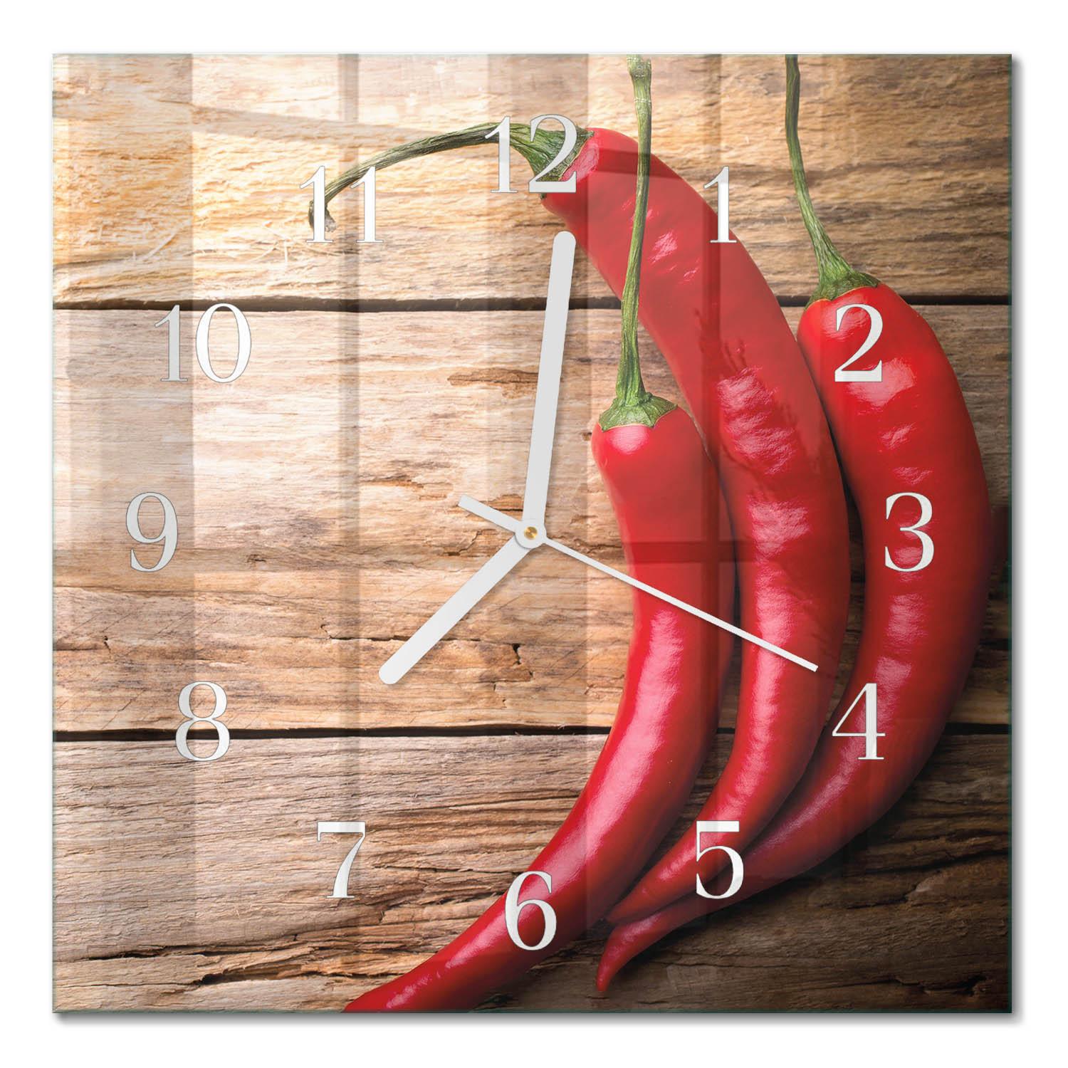 WANDUHR aus Glas 30x30 cm - Chilischoten - Rot, Glas (30/30/0.4cm) - TULUP