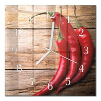 WANDUHR aus Glas 30x30 cm - Chilischoten - Rot, Glas (30/30/0.4cm) - TULUP