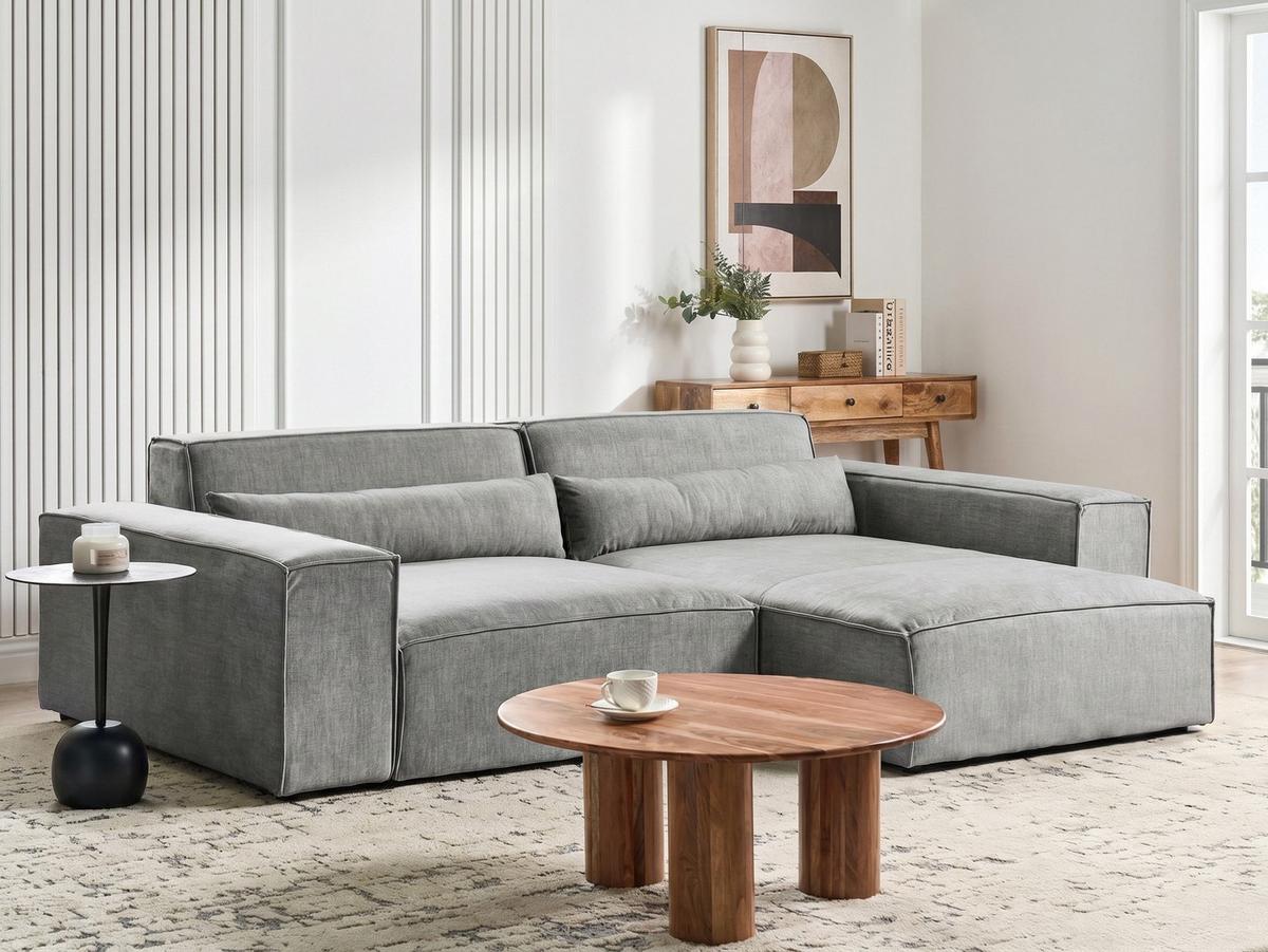 ECKSOFA Modul 3-Sitzer linksseitig Grau Stoff Hellnar - Grau, Textil (262/176cm) - Beliani