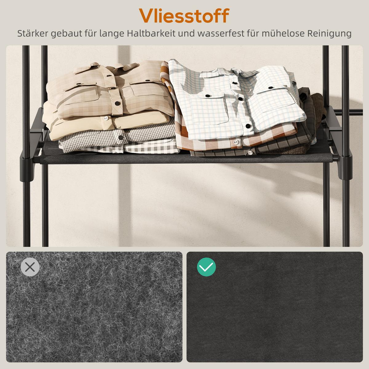 KLEIDERSCHRANK Vliesstoff Metall Schwarz - Schwarz, Metall (43/185/142cm) - HOMCOM
