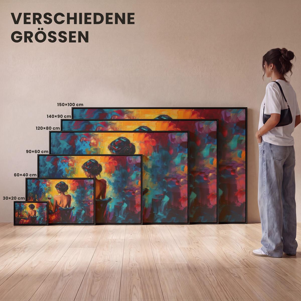 LEINWAND Bilder mit Rahmen - Wein - Frau - Stimmungsvoll - Farbenfroh - 140x90 - Bordeaux, Textil (140/90cm) - MuchoWow