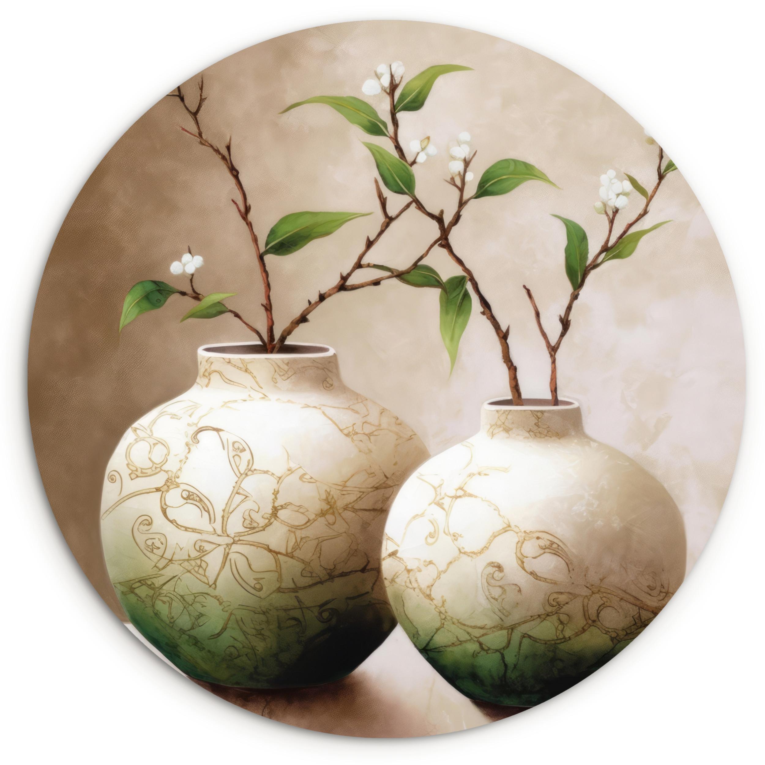 WANDBILD Blumen - Vase - Weiß - Botanisch - Beige Room Decor 140x140 cm - Ecru, Kunststoff (140/140cm) - MuchoWow