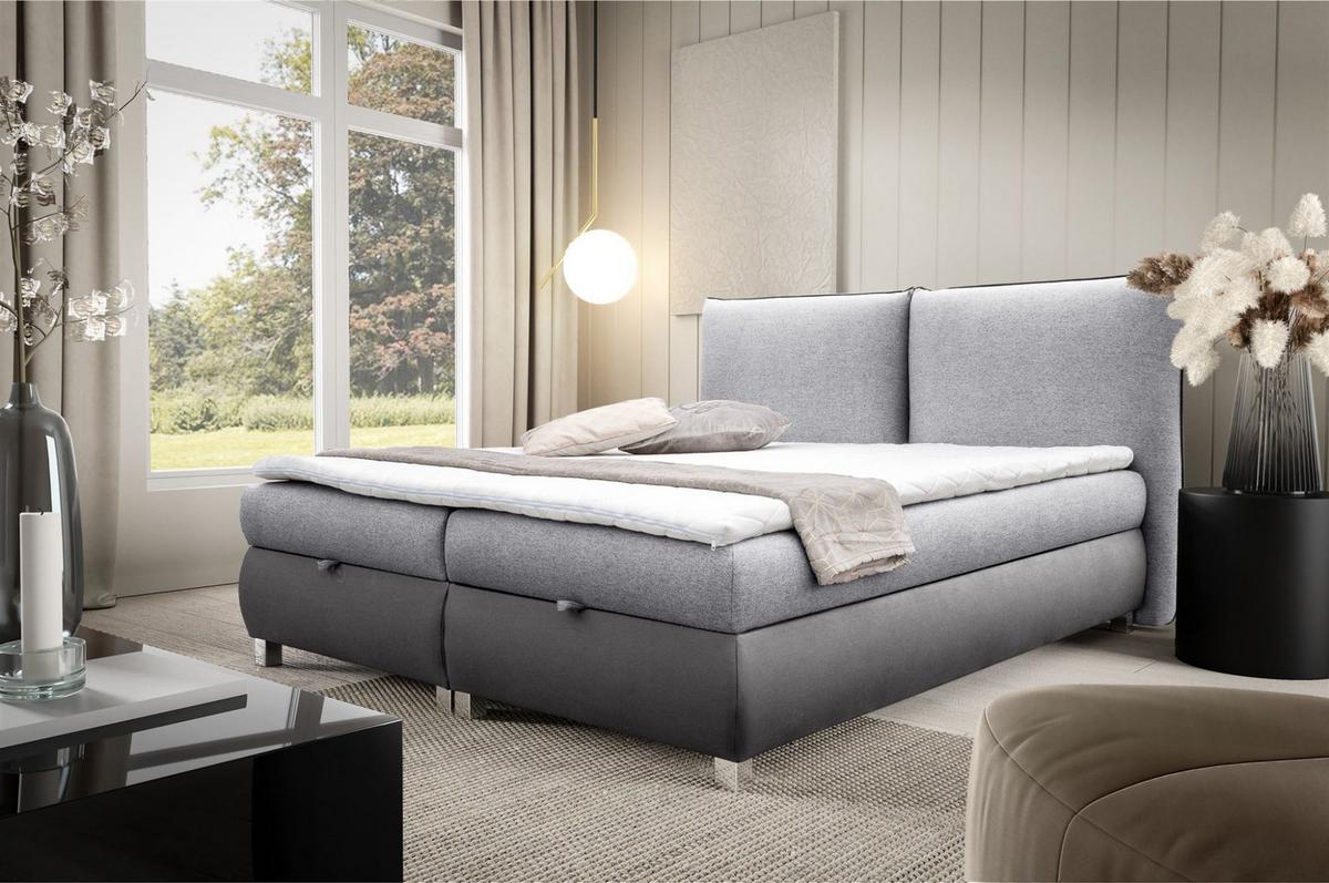 BOXBETT Valentin In Neve - Grau, Holzwerkstoff/Textil (200/200cm) - Fun Möbel