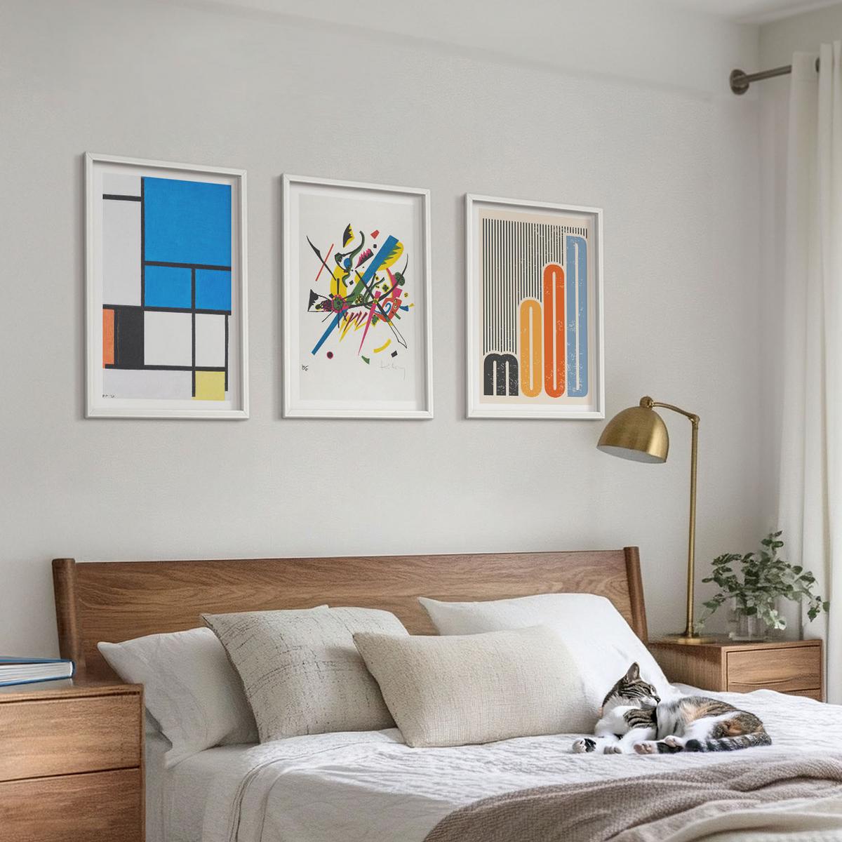 BILDER SET 3er Set - 40x60 cm Weißer Rahmen - Abstrakte moderne Geometrie - Weiß, Kunststoff (40/60cm) - TULUP