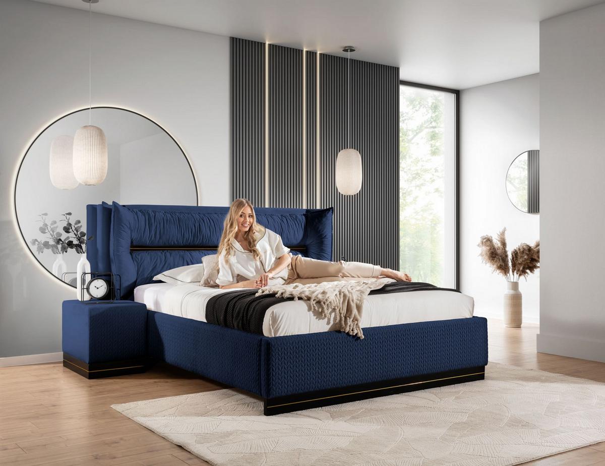 POLSTERBETT Hamilton Magic Velvet Set.1 - Dunkelblau, Holzwerkstoff/Textil (160/200cm) - Fun Möbel