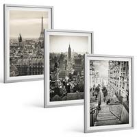 BILDER SET 3er Set - 40x60 cm Silberner Rahmen - Aussicht Paris New York Treppen - Silberfarben, Kunststoff (40/60cm) - TULUP