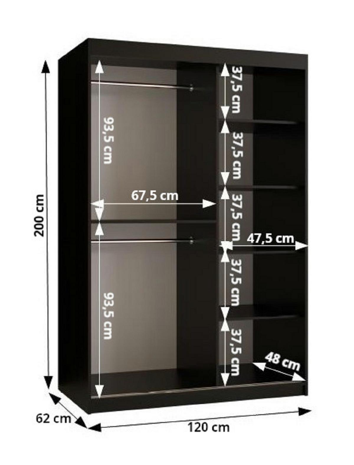 SCHWEBETÜRENSCHRANK 200/120/62 2-türig - Schwarz, Holz/Kunststoff (120/200/62cm) - Abiks Möbel