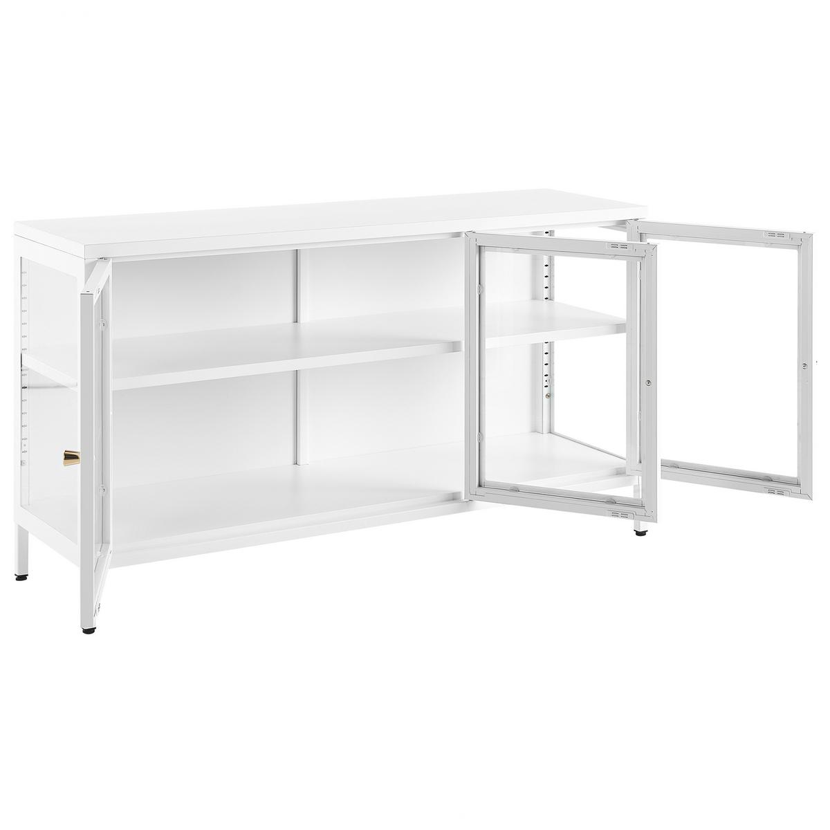 SIDEBOARD mit Glastüren Metall 115 cm Weiß Newport - Weiß, Metall (115/65/35cm) - Beliani