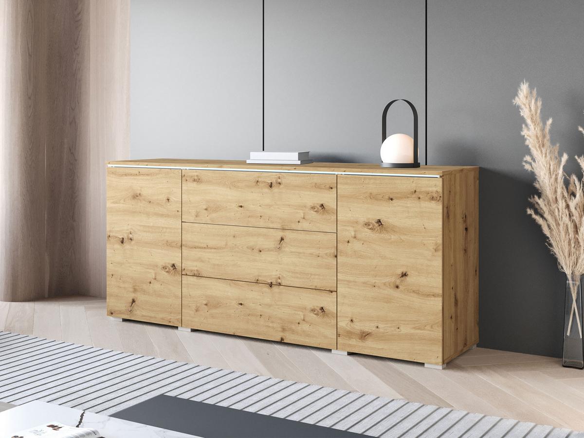 SIDEBOARD Vera 150 mit weißer LED Beleuchtung - Eiche Artisan, Holzwerkstoff (150/66/40cm) - MIRJAN24