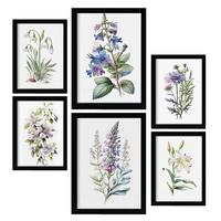 POSTER Set Mit 6 Lilien Vollfarbige Natur Und Botanikdrucke Mit Blumenmotiven Auf Reinweißen Hintergründen Innenarchitektur A3 & A4 Schwarzer Rahmen - Schwarz, Papier (29/3cm) - Nacnic