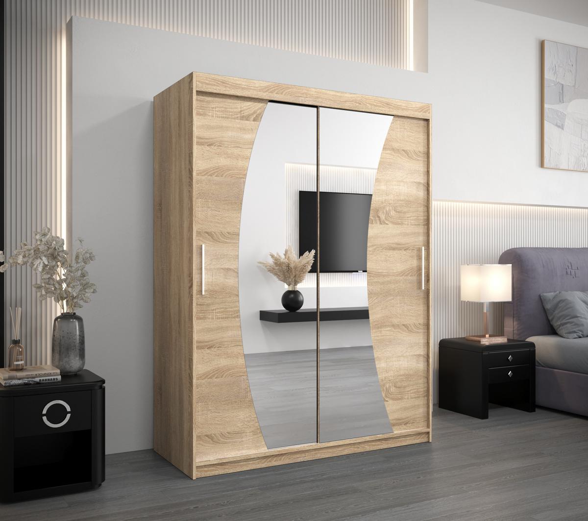 SCHWEBETÜRENSCHRANK 200/150/62 2-türig - Silberfarben/Sonoma Eiche, Holz/Kunststoff (150/200/62cm) - MÖBEL KRYSPOL