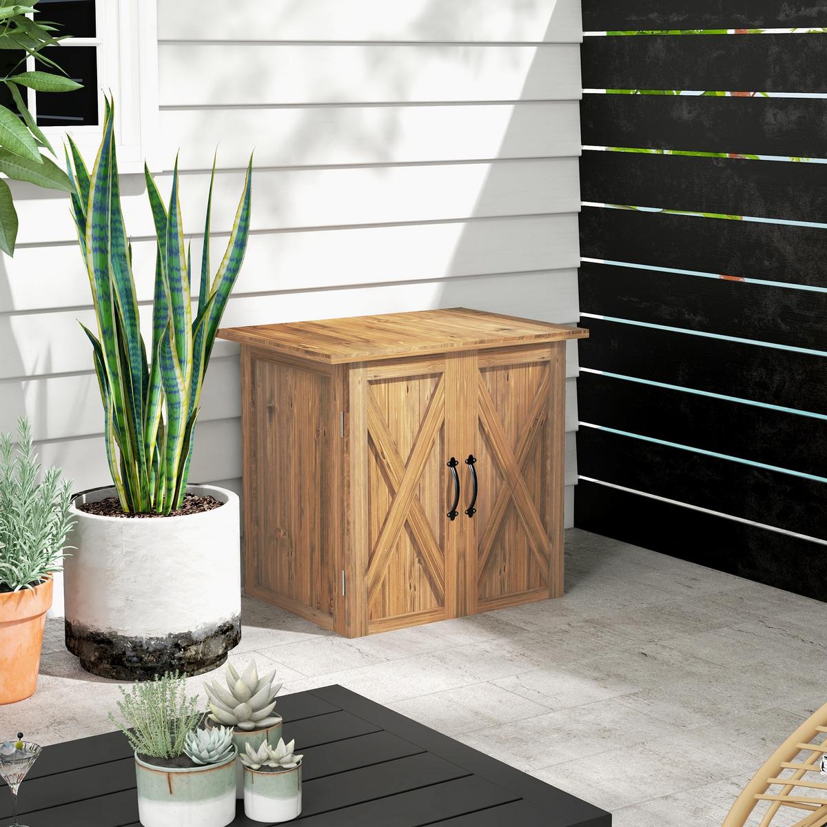 GARTENSCHUPPEN, Holz-Geräteschrank, Wetterfest, Doppeltür, für Garten, Balkon, Braun - Braun, Holz (55/72/77cm) - Outsunny