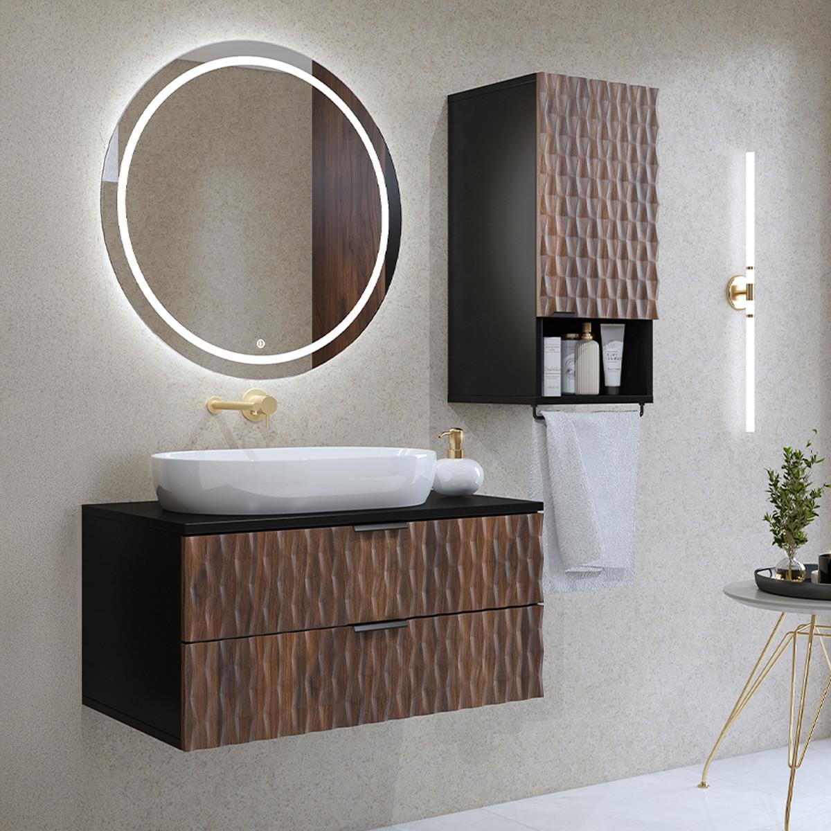WASCHTISCHUNTERSCHRANK 81cm Nevia 2er-Set Holz und Schwarz - Schwarz, Holzwerkstoff (81/40/48cm) - Petits-meubles