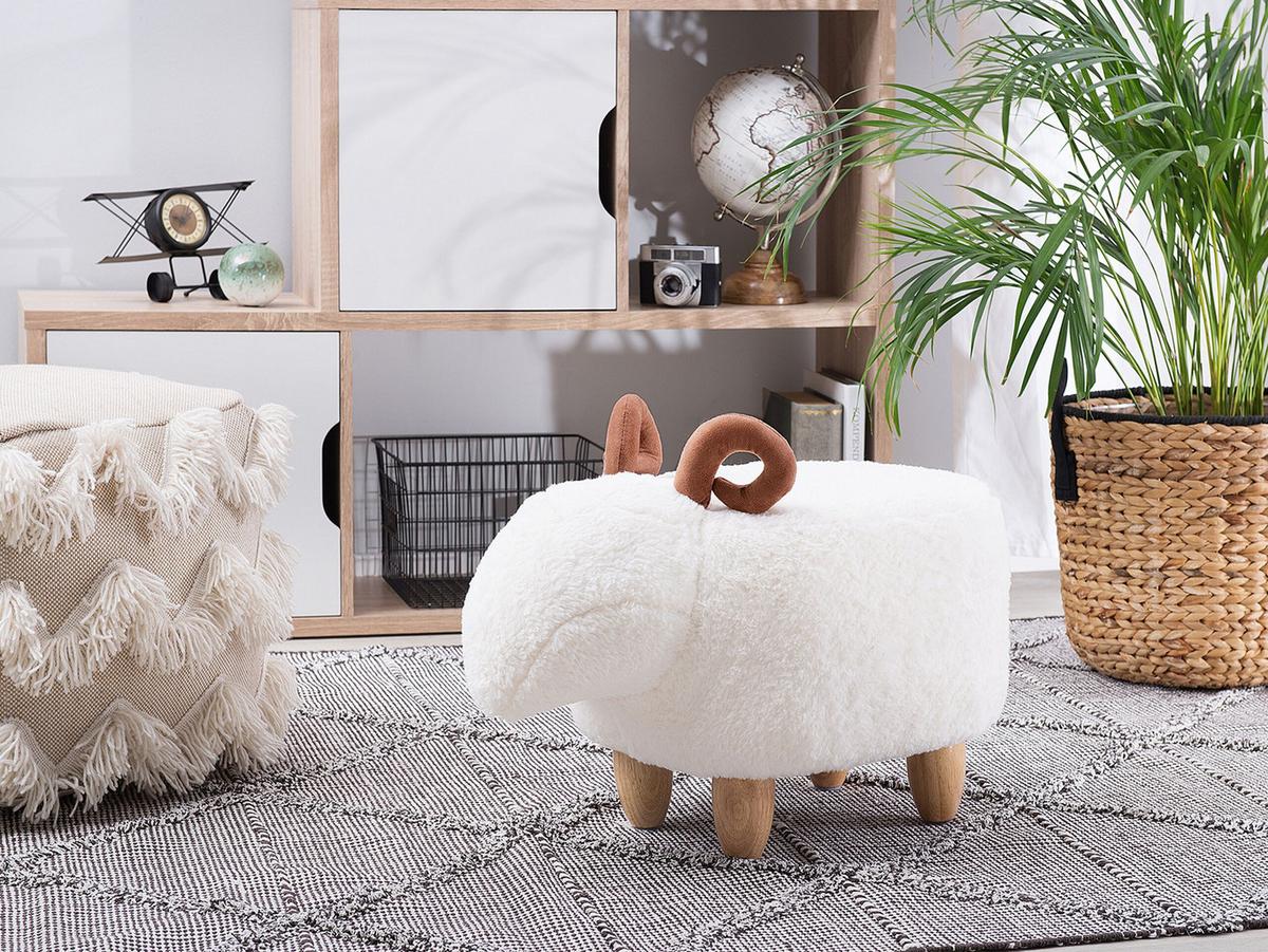 TIERHOCKER Lamb 34/61/36 cm - Weiß, Kunststoff/Textil (61/36/34cm) - Beliani