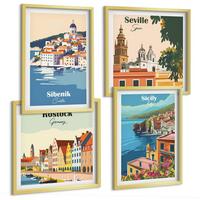 BILDER SET 4er Set - 50x50 cm & 40x60 cm Goldrahmen - Landschaften europäischer Städte - Goldfarben, Kunststoff (50/50cm) - TULUP