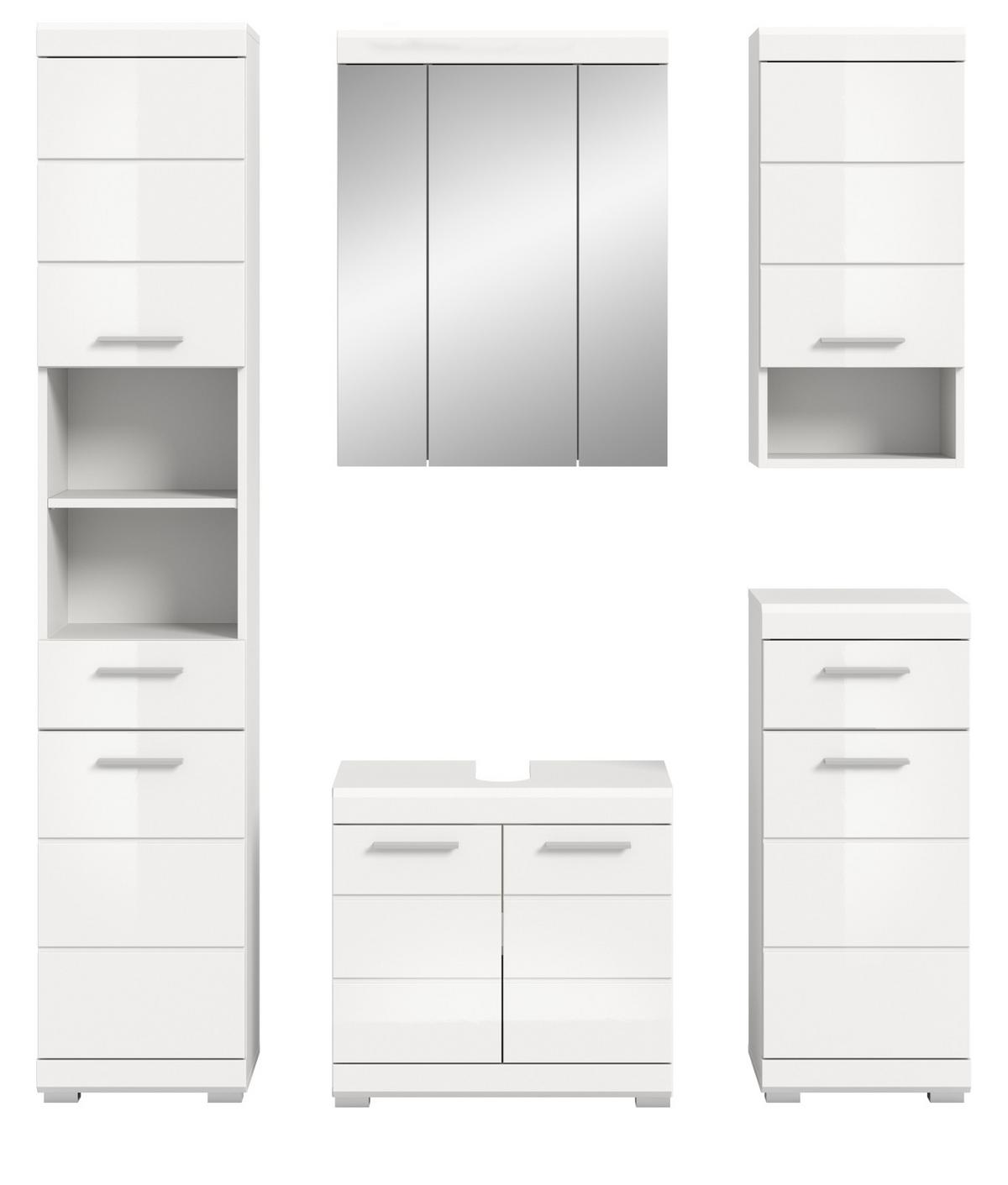 BADMÖBEL-SET weiß Hochglanz 5-teilig 164 cm, Komplettset mit viel Stauraum - Weiß Hochglanz, Glas/Holzwerkstoff (164/191/34cm) - Inn.Furn