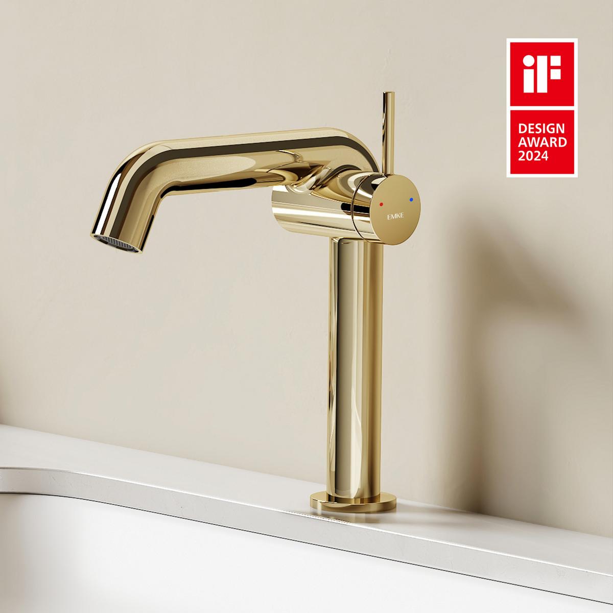 WASCHTISCHARMATUR Ventilkernzertifizierung Champagnergold 15cm - Goldfarben, Metall (20/7.6/22.2cm) - EMKE