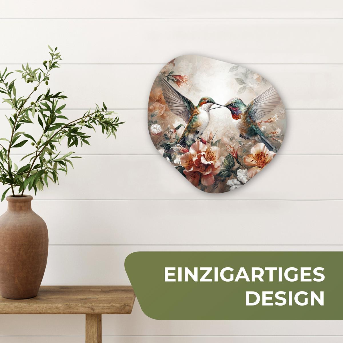 WANDBILD Kolibri - Vögel - Blumen - Natur Wanddeko 40x40 cm - Altrosa, Kunststoff (40/40cm) - MuchoWow