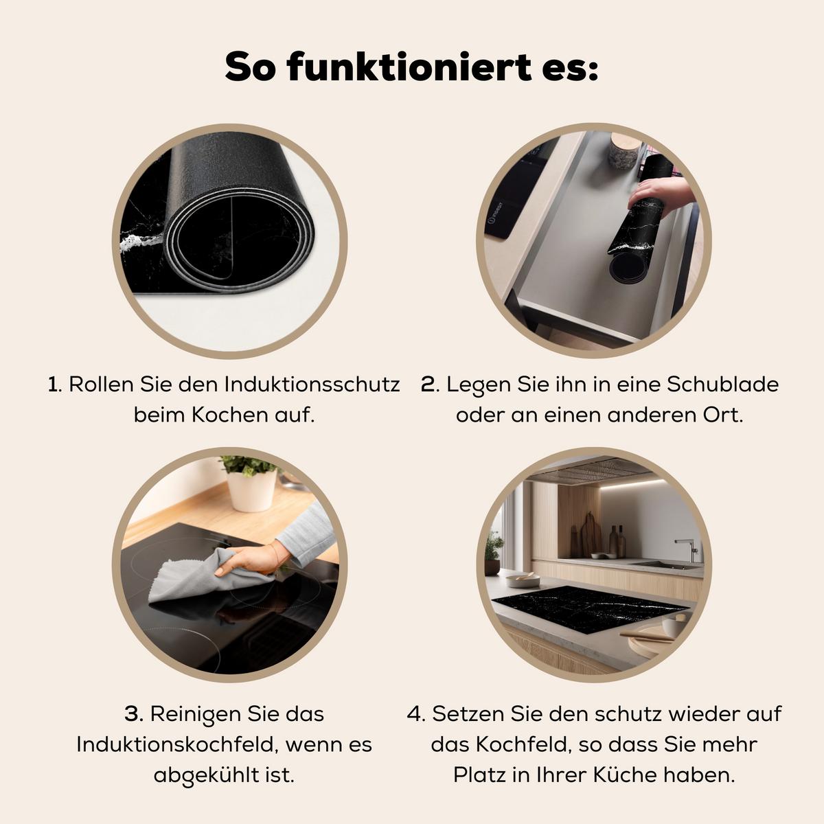 HERDABDECKPLATTE Marmoroptik - Schwarz - Luxus Ceranfeldabdeckung 85x52 cm - Grau, Kunststoff (85/52/0.2cm) - MuchoWow