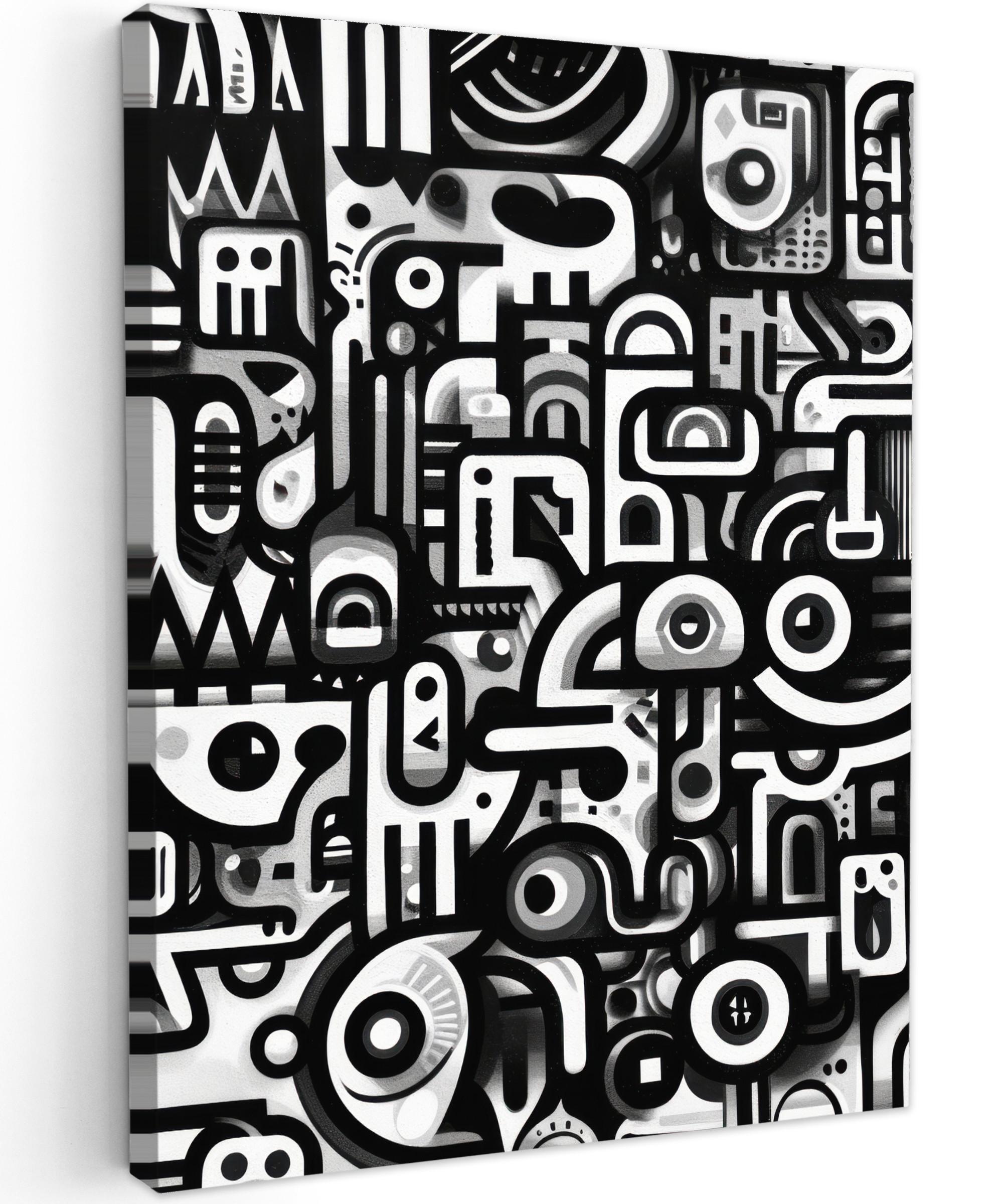 LEINWANDBILD Symbole - Abstrakt - Grafik - Schwarz Room Decor 30x40 cm - Schwarz, Textil (30/40cm) - MuchoWow