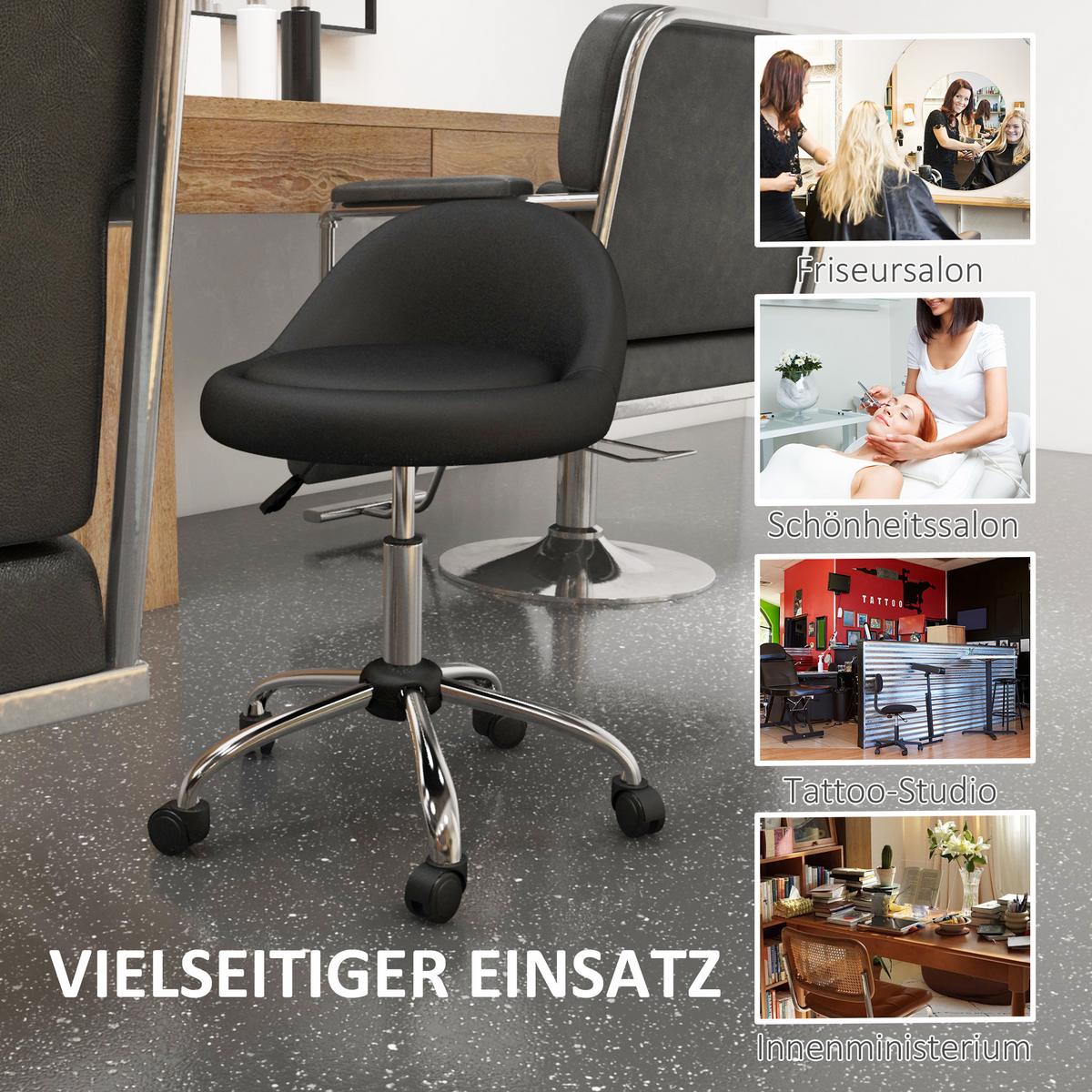 ROLLHOCKER Höhenverstellbarer Arbeitshocker 63-83 cm Drehhocker mit Rädern - Schwarz, Leder (35/83/35cm) - HOMCOM