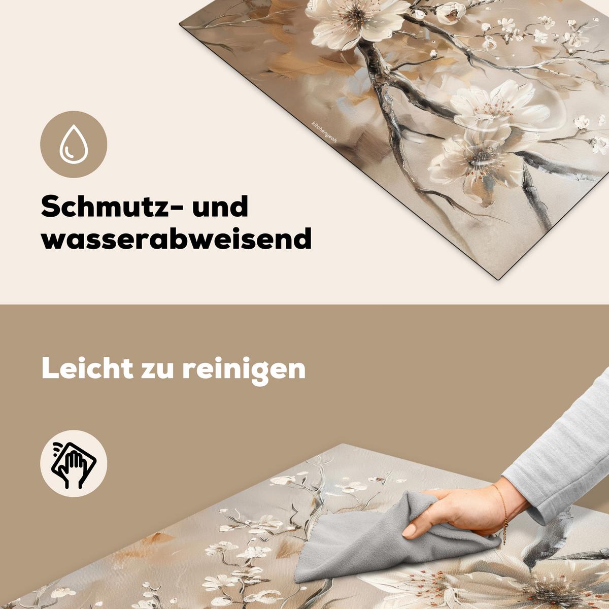 HERDABDECKPLATTE Blumen - Abstrakt - Gemalt - Beige Ceranfeldabdeckung 78x52 cm - Kaschmir, Kunststoff (78/52/0.2cm) - MuchoWow