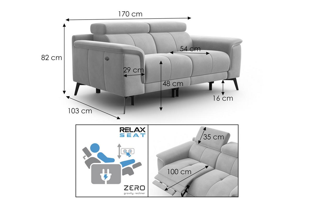 SOFA RELAX FIERO 2-Sitzer, Grüner Veloursstoff - Schwarz/Grün, Holz/Textil (170/82/103cm) - Courtois Laville