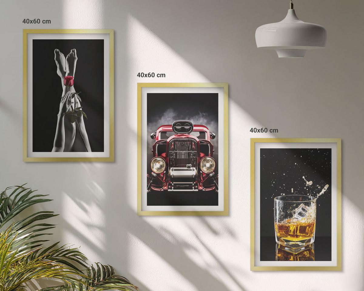 BILDER SET 3er Set - 40x60 cm Goldrahmen - Frauenbeine Rosenauto Whisky - Goldfarben, Kunststoff (40/60cm) - TULUP