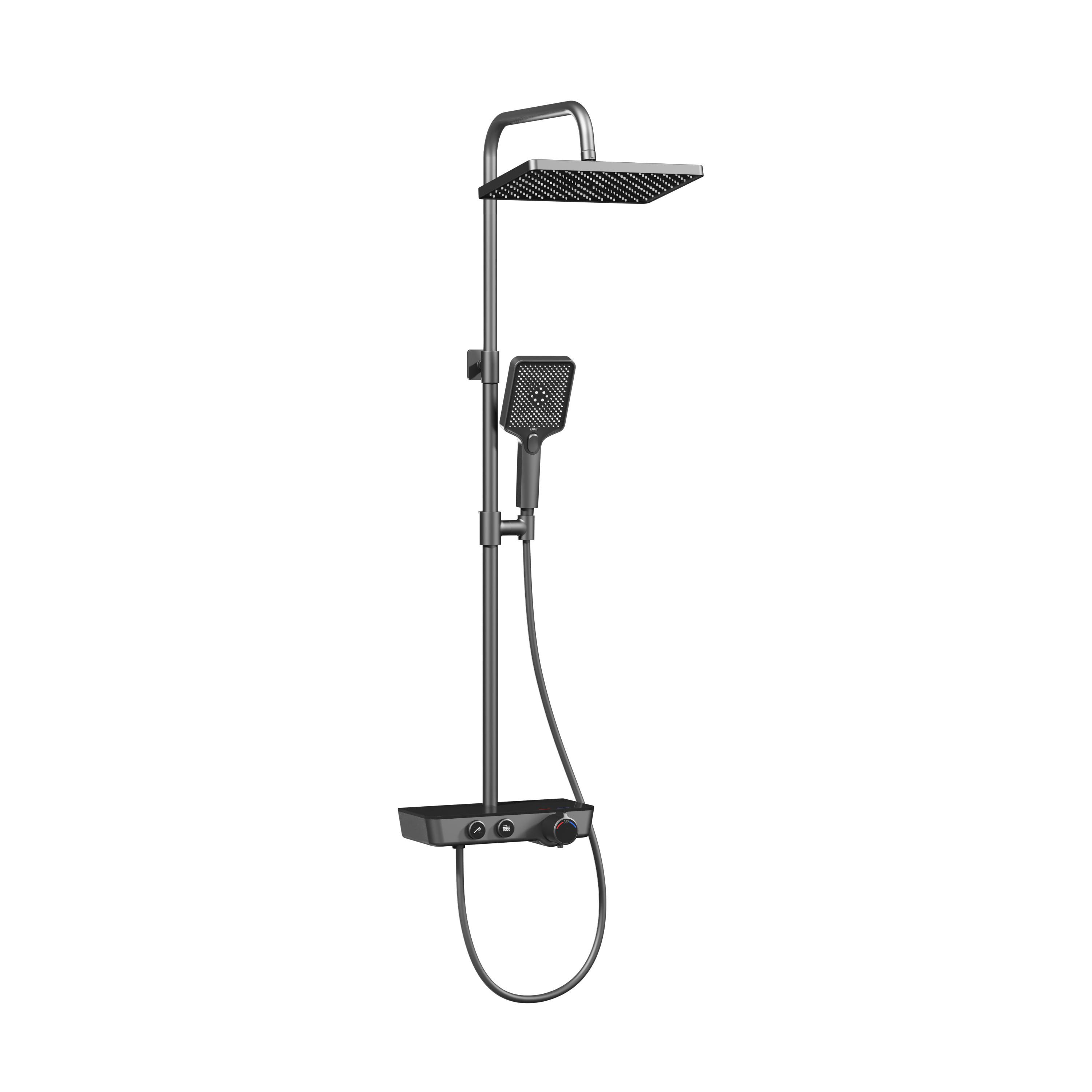 ÜBERKOPFBRAUSESET mit Armatur Thermostat Ablage Anthrazit 114,2/30,3/46 cm - Anthrazit, Metall (36/106.6/48.7cm) - EMKE
