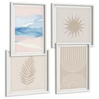 BILDER SET 4er Set - 50x50 cm & 40x60 cm Weißer Rahmen - Abstrakte Linien der Sonnenwellen - Weiß, Kunststoff (50/50cm) - TULUP