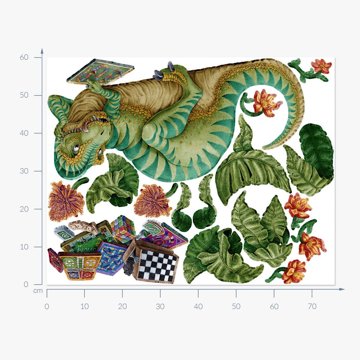 WANDAUFKLEBER 60x76cm - Dino mit einem Brettspiel - Multicolor, Kunststoff (60/76/0.1cm) - Wallfluent