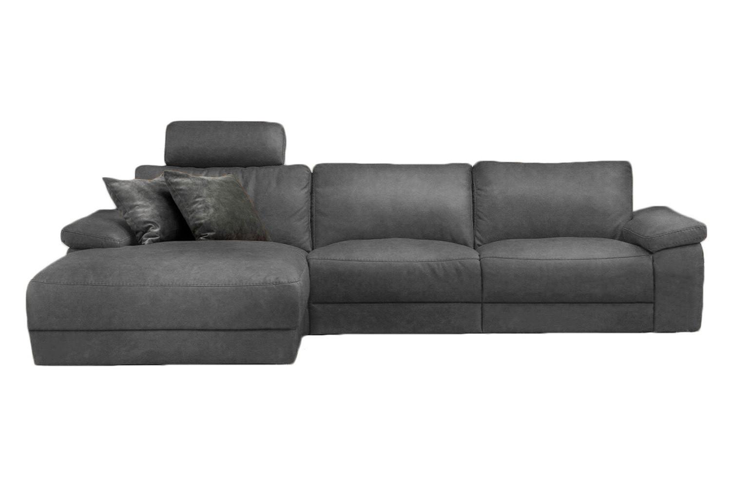 ECKSOFA XL MOTORISCHER RELAXFUNKTION LOLA Grau Leder Relaxfunktion - Schwarz/Grau, Leder (304/178cm) - KAWOLA